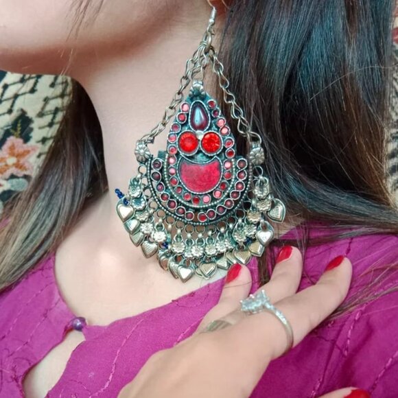 Tribal Dangle Earrings, Massive Earrings, Ethnic Kuchi Earrings, Boho Earrings - Picture 6 of 6